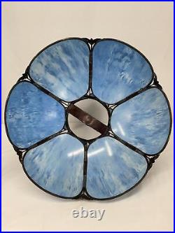 Antique Vtg Bent Slag Glass 8 Panel Lamp Shade Victorian Art Deco Turquoise Blue