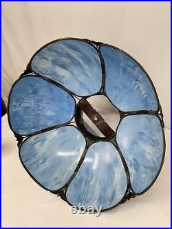 Antique Vtg Bent Slag Glass 8 Panel Lamp Shade Victorian Art Deco Turquoise Blue