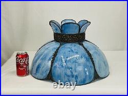Antique Vtg Bent Slag Glass 8 Panel Lamp Shade Victorian Art Deco Turquoise Blue