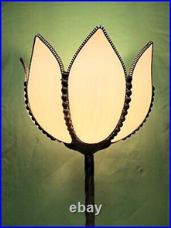 Antique Vtg Brass Cherub Table Lamp White Slag Glass Tulip Art Nouveau Deco