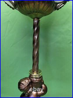 Antique Vtg Brass Cherub Table Lamp White Slag Glass Tulip Art Nouveau Deco