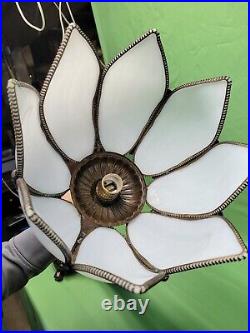 Antique Vtg Brass Cherub Table Lamp White Slag Glass Tulip Art Nouveau Deco