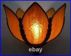 Antique Vtg Cherub Table Lamp Slag Glass Tulip Shade