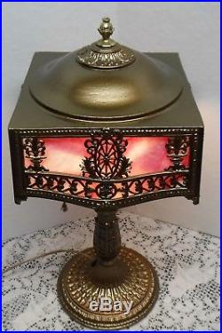 Antique Vtg Pittsburgh Pink Slag Glass Lamp Pbl&g Signed Art Nouveau
