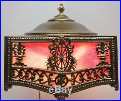 Antique Vtg Pittsburgh Pink Slag Glass Lamp Pbl&g Signed Art Nouveau