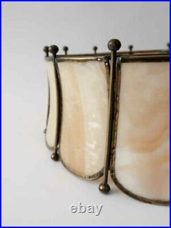 Antique Vtg Tiffany Style Slag Bent Stained Glass Lamp Shade Caramel Beige