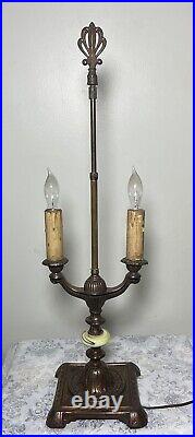 Antique Vtg Uranium Houze Slag Glass Coppered Cast Iron Table Lamp Art Deco