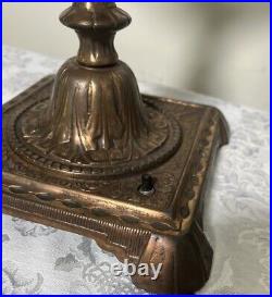 Antique Vtg Uranium Houze Slag Glass Coppered Cast Iron Table Lamp Art Deco