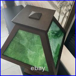 Antique W. B. Brown Arts & Crafts Mission Oak Slag Green Glass Lamp 24 WORKS EUC