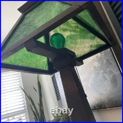 Antique W. B. Brown Arts & Crafts Mission Oak Slag Green Glass Lamp 24 WORKS EUC