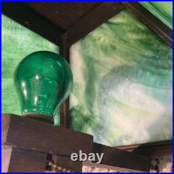 Antique W. B. Brown Arts & Crafts Mission Oak Slag Green Glass Lamp 24 WORKS EUC Antique W. B. Brown Arts & Crafts Mission Oak Slag Green Glass Lamp 24 WORKS EUC