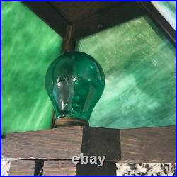 Antique W. B. Brown Arts & Crafts Mission Oak Slag Green Glass Lamp 24 WORKS EUC Antique W. B. Brown Arts & Crafts Mission Oak Slag Green Glass Lamp 24 WORKS EUC
