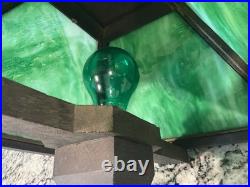 Antique W. B. Brown Arts & Crafts Mission Oak Slag Green Glass Lamp 24 WORKS EUC Antique W. B. Brown Arts & Crafts Mission Oak Slag Green Glass Lamp 24 WORKS EUC