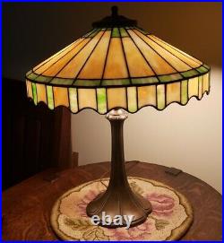 Antique Whaley Leaded Slag Stained Glass Priarie Table Lamp Handel Duffner Era