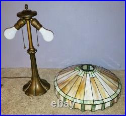 Antique Whaley Leaded Slag Stained Glass Priarie Table Lamp Handel Duffner Era