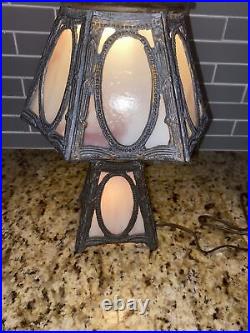 Antique White SLAG GLASS LAMP Arts & Craft 12 Table Lamp Deco