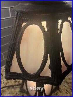 Antique White SLAG GLASS LAMP Arts & Craft 12 Table Lamp Deco