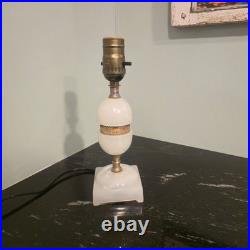 Antique White Slag Glass Table Lamp With Brass Accents Art Deco Style Works 10 Antique White Slag Glass Table Lamp With Brass Accents Art Deco Style Works 10