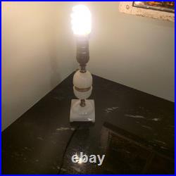 Antique White Slag Glass Table Lamp With Brass Accents Art Deco Style Works 10