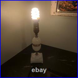 Antique White Slag Glass Table Lamp With Brass Accents Art Deco Style Works 10