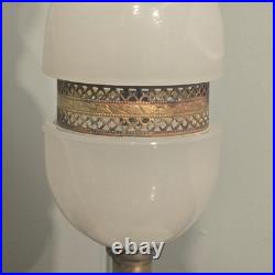 Antique White Slag Glass Table Lamp With Brass Accents Art Deco Style Works 10