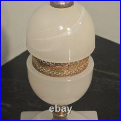 Antique White Slag Glass Table Lamp With Brass Accents Art Deco Style Works 10
