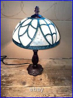 Antique White Slag Glass with Cast Iron Globe Table Lamp 15 1/4