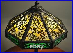 Antique Wilkinson Arts & Crafts Lamp Bronze Base Slag Glass Lamp Handel