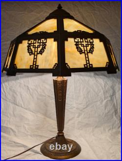 Antique Wilkinson Lamp Base with16 panel slag glass shade