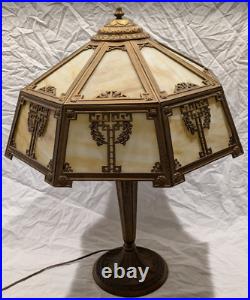 Antique Wilkinson Lamp Base with16 panel slag glass shade