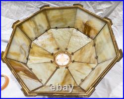 Antique Wilkinson Lamp Base with16 panel slag glass shade