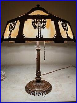 Antique Wilkinson Lamp Base with16 panel slag glass shade Handel Era