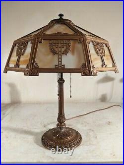 Antique Wilkinson Lamp Base with16 panel slag glass shade Handel Era