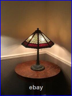 Antique Wilkinson leaded stained glass arts & crafts slag lamp Handel Tiffany