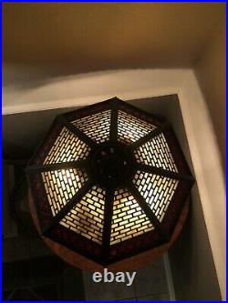 Antique Wilkinson leaded stained glass arts & crafts slag lamp Handel Tiffany