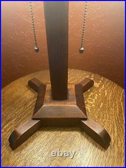 Antique Wooden Arts & Crafts Mission Lamp & Slag Stained Glass Shade Handel Era