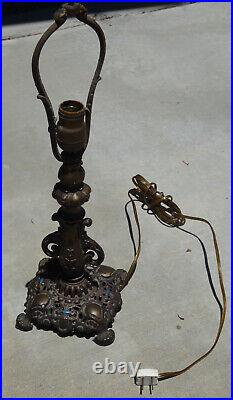 Antique Working 1920's BRADLEY & HUBBARD Slag Glass 1 Socket Table Lamp Heavy
