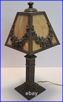 Antique Working 1930 Caramel Slag Glass Deco Boudoir Table Lamp AMW Co Newark NJ