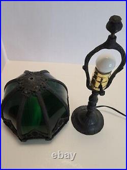 Antique Working 1940's Green Marble Slag Glass Art Deco Boudoir Table Lamp