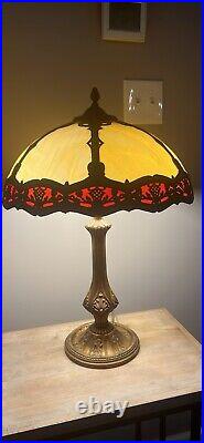 Antique Working Art Nouveau Slag Glass Table Lamp