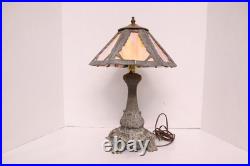 Antique Working Art Nouveau Slag Glass Table Lamp 18.5 tall