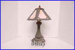 Antique Working Art Nouveau Slag Glass Table Lamp 18.5 tall