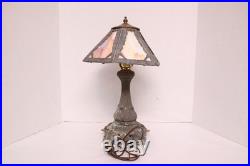 Antique Working Art Nouveau Slag Glass Table Lamp 18.5 tall