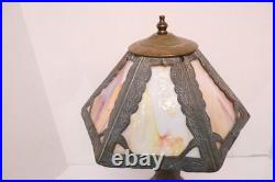 Antique Working Art Nouveau Slag Glass Table Lamp 18.5 tall