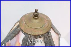Antique Working Art Nouveau Slag Glass Table Lamp 18.5 tall