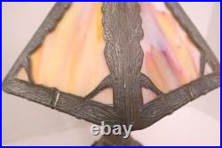 Antique Working Art Nouveau Slag Glass Table Lamp 18.5 tall