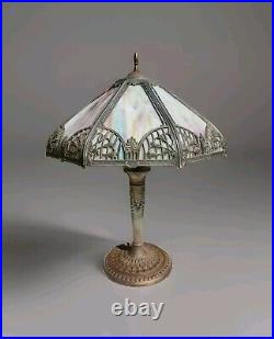 Antique Working Art Nouveau Slag Glass Table Lamp USA