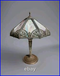 Antique Working Art Nouveau Slag Glass Table Lamp USA