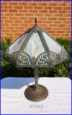 Antique Working Art Nouveau Slag Glass Table Lamp USA