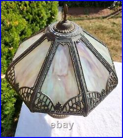 Antique Working Art Nouveau Slag Glass Table Lamp USA